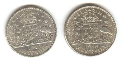 Ausztrália 1946. 1Fl Ag (2x) T:2- Australia 1946. 1 Florin Ag (2x) C:VF