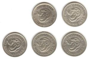 Ausztrália 1952. 1 Sh Ag (5x) T:2-,3 Australia 1952. 1 Shilling Ag (5x) C:VF,F