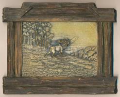 cca 1910  2db vadász témájú fém dombormű keretben, rajta háború által ütött lyukakkal 16x19cm