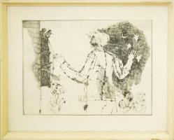 Csohány Kálmán (1925-1980): Bartók emlékszoba 52x42cm üvegezett keretben, rézkarc