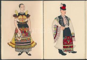 Magyar paraszt népviseletek - 10 darabos, kézzel színezett képeslap leporello pinx Pekáry István (to...