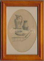 Petrik Albert (1876-1916): Régiségek, ceruza-papír, üvegezett keretben 12x17cm