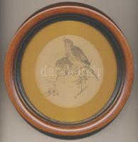 Petrik Albert (1876-1916): Madarak, ceruza-papír, üvegezett keretben d: 20cm