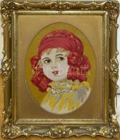Kislány portré. 35x42cm aranyozott üvegkeretben gobelin