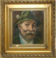 Kern H. 1901 jelzéssel: Vadász ember. Olaj-karton. jelzett. 23x23 cm  Üvegezett keretben