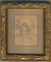 Petrik Albert (1876-1916): Istennő, ceruza-papír, üvegezett keretben, 16x18cm