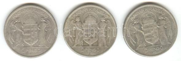 1930. 5P Ag "Horthy jobbra" (3x) T:3