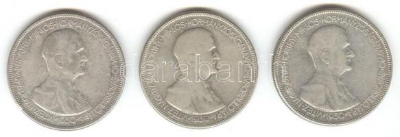 1930. 5P Ag "Horthy jobbra" (3x) T:3