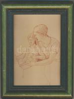 Petrik Albert (1876-1916): Nő gyermekével, ceruza-papír, üvegezett keretben, 18x23cm