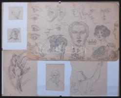 Petrik Albert (1876-1916): Tanulmányok, ceruza-papír, üvegezett keretben, 24x30cm