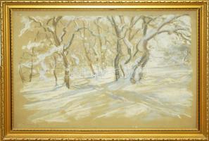 Rökk Károly (1891-1970): Erdő télen, pasztell-papír, jelzett, üvegezett keretben 40x54cm