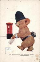 'Um Antwort wird sehr dringend gebeten.' Postman bear s: Lawson Wood (pinhole), 'Um Antwort wird sehr dringend gebeten.' Postás medve s: Lawson Wood (lyuk)