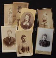 cca 1870-1900 8 db keményhátú nőket ábrázoló fotó, magyar fényképészek műtermeiből / vintage photos from various artists 6,5x10,5 cm