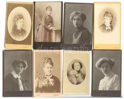 cca 1870-1900 8 db, nőket ábrázoló keményhátú fotó magyar fényképészek műtermeiből /  Vintage photos of women 6,5x10,5 cm