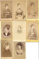 cca. 1870-1900 8 db nőket ábrázoló keményhátú  fotó, magyar fényképészek műtermeiből / vintage photos from various artists 6,5x10,5 cm