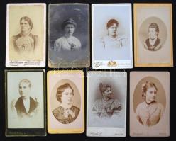 cca. 1870-1900 8 db nőket ábrázoló keményhátú  fotó, magyar fényképészek műtermeiből / vintage photos from various artists 6,5x10,5 cm