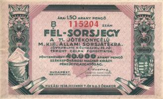 Budapest 1938-43. 1,5 Arany pengő Fél-Sorsjegy (3x) a 71., 77., 81. jótékonycélú M.Kir. Állami Sorsjátékra T:II,III