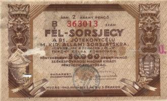 Budapest 1938-43. 1,5 Arany pengő Fél-Sorsjegy (3x) a 71., 77., 81. jótékonycélú M.Kir. Állami Sorsj...