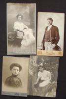 cca. 1870-1900 Divat: 4db keményhátú nagy méretű fotó, magyar fényképészek műtermeiből / vintage photos from various artists  cca. 16,5x10,5cm