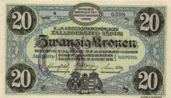 Zalaegerszeg/hadifogolytábor 1916. augusztus 15. 20K arab sorozat és sorszámmal,40mm-es körbélyegzőv...