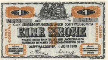 Ostffyasszonyfa/hadifogolytábor 1916. június 1. 1K arab sorozat és sorszámmal "MS" jelzéss...