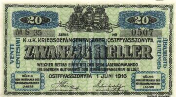 Ostffyasszonyfa/hadifogolytábor 1916. június 1. 20f arab sorozat és sorszámmal "MS" jelzéssel T:I