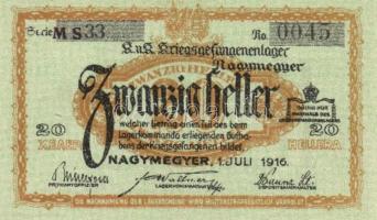 Nagymegyer/hadifogolytábor 1916. július 1. 20f arab sorozat és sorszámmal "MS" jelzéssel T...