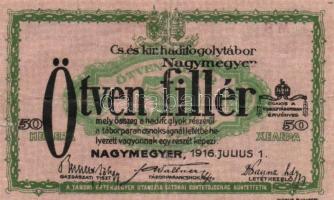 Nagymegyer/hadifogolytábor 1916. július 1. 50f arab sorozat és sorszámmal "MS" jelzéssel T:III