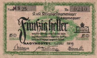 Nagymegyer/hadifogolytábor 1916. július 1. 50f arab sorozat és sorszámmal "MS" jelzéssel T...