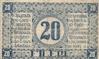 Temesvár 1919. december 1. 20f román nyelvű városi szükségpénz T:II-/III