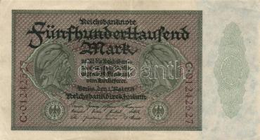 Német Birodalom 1923. 500.000M előlapi és hátlapi sorszámozással T:II- German Empire 1923 500.000 Mark serial number on face and back C:VF