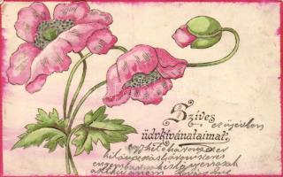 Greeting card with flowers, Emb.