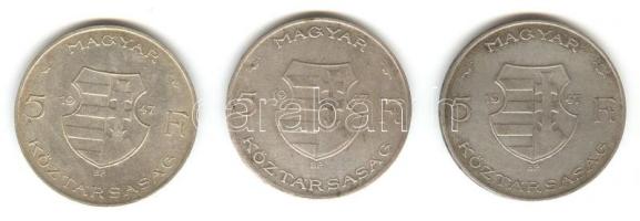 1947. 5Ft Ag "Kossuth" (3x) T:3