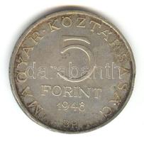 1948. 5Ft Ag "Petőfi" fordított peremirat T:2-/2 patina