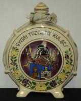 1932 Magyarországi Tűzoltó Szövetség Győri Nagygyűlése emlékére  kézzel festet porcelán kulacs két tűzoltó jelvénnyel/ hand painted chinaware gurd  20x17 cm