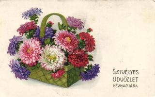 Nameday greeting card, flowers litho