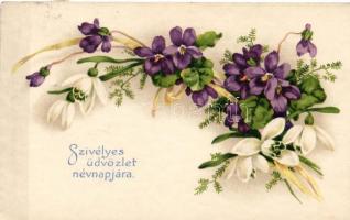 Nameday greeting card, flowers litho