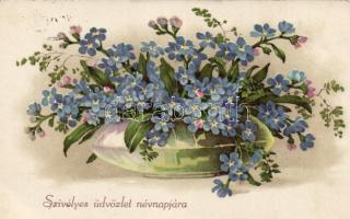 Nameday greeting card, flowers litho