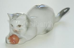 Zsolnai  kézzel festett cica / Zsolnai chinaware cat 13cm