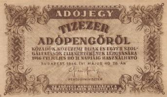 1946. 10.000AP (2x) sorszámos és nélküli változat + 50.000AP + 100.000AP (2x) kétféle papír + 500.00...