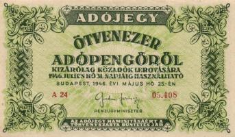 1946. 10.000AP (2x) sorszámos és nélküli változat + 50.000AP + 100.000AP (2x) kétféle papír + 500.00...