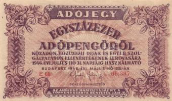 1946. 10.000AP (2x) sorszámos és nélküli változat + 50.000AP + 100.000AP (2x) kétféle papír + 500.00...