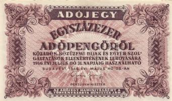 1946. 10.000AP (2x) sorszámos és nélküli változat + 50.000AP + 100.000AP (2x) kétféle papír + 500.00...