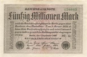 Német Birodalom 1923. 50.000.000M (2x) klf típus  T:III
German Empire 1923 50.000.000 Mark (2x) diff...