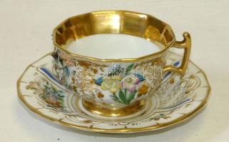 XIX sz. eleje aranyozott teáscsésze (kis lepattanások)+alj/  chinaware teacup and saucer   6x10 cm, d:14cm