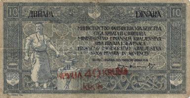 Jugoszlávia 1919. 10D 40K felülnyomással T:III Yugoslavia 1919. 40 Kronen on 10 Dinara C:F