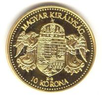 "Magyar aranypénzek utánveretben - Ferenc József 10 korona" aranyozott Ag emlékérem (5.5g) T:PP csak 2009db!