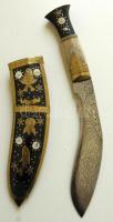 Nepáli csontnyelű dísztőr, díszített, de kissé hibás hüvellyel / 
Nepal ornamented dagger 40 cm