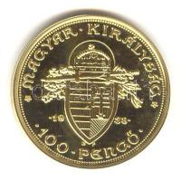 "Magyar aranypénzek utánveretben - Szent István jubileumi 100 pengő" aranyozott Ag emlékérem (5.5g) T:PP csak 2009db!