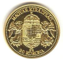 "Magyar aranypénzek utánveretben - Ferenc József 20 korona" aranyozott Ag emlékérem (5.5g) T:PP csak 2009db!